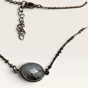 Silver-Tone Satellite Chain Necklace with Natural Gray Stone Pendant